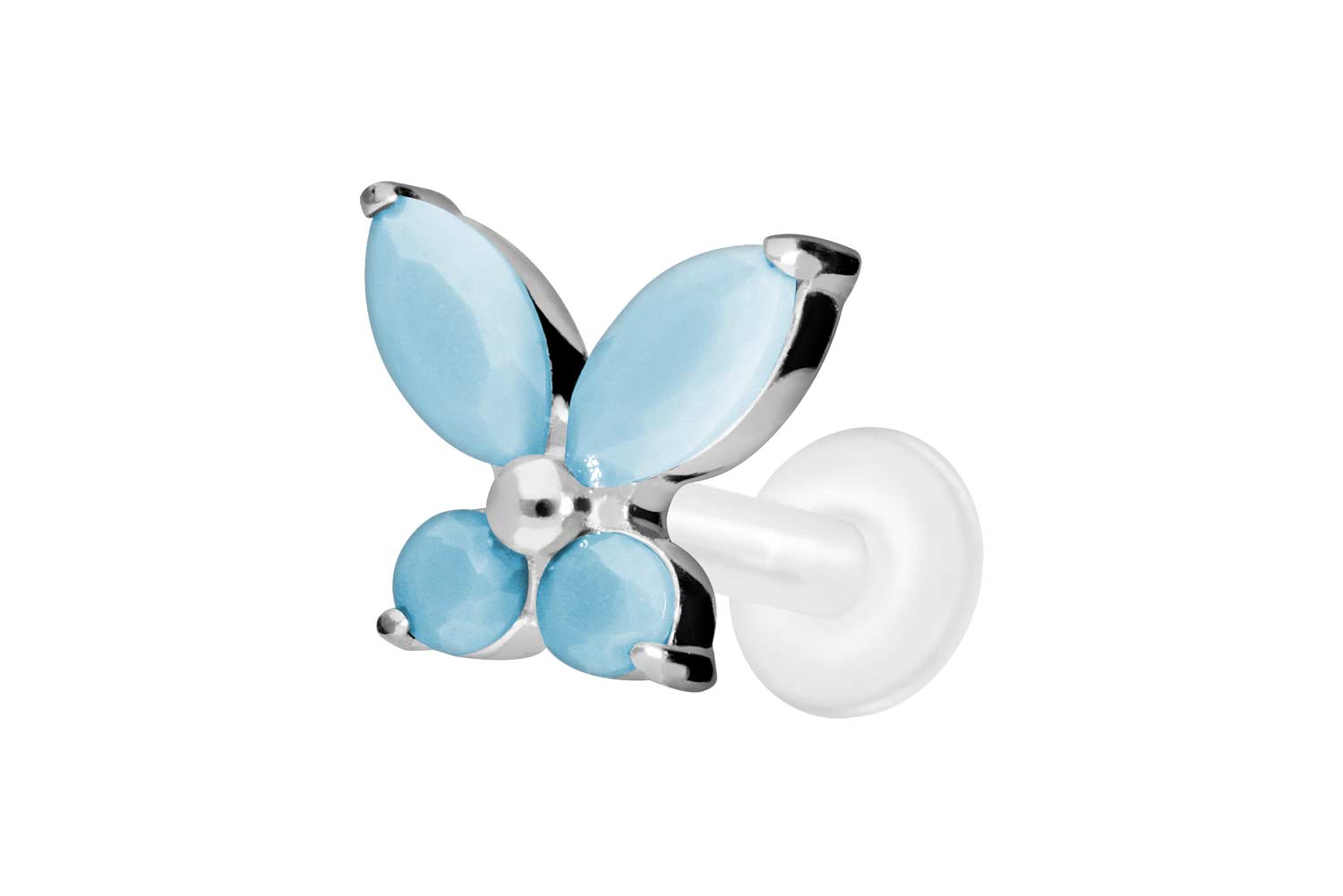 PTFE Labret Piercing mit Innengewinde + Titan-Aufsatz SCHMETTERLING+SYNTHETISCHE TÜRKISE